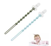 2PCS Baby Silicone Pacifier Holder, One-Piece Design Pacifier Clips, Soother Clips Suitable for Most Pacifiers and Teething Toys, Color is Sage + Ether (Military Green + Light Blue)