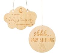 2pcs Baby Sleeping Sign, Different Shape Baby Sleeping Door Sign with Hemp Rope Wooden Do Not Ring Doorbell Sign Baby Sleeping Hanging Sign for Front Door Nursery Bedroom Baby Room
