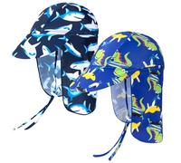 2Pcs Baby Sun Hat, Toddler Swim Hat Wide Brim Summer Beach Cap with Neck Protection UPF 50+ & Adjustable Head Drawstring and Chin Strap for Kids Child Boys Girls 1-7 Years Blue
