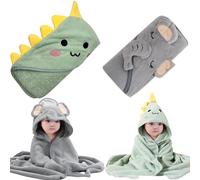 2Pcs Baby Towels with Hood Kids Bath Towels 32x32'' Toddler Towels Soft ＆ Absorbent Hooded Baby Towels Cute Dinosaur Toddler Towels Swimming Bathrobe Gifts for Boys Girls