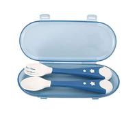 2Pcs Baby Utensils Spoon Fork, Portable Infant Feeding Food Nonslip Fork, Cutlery Sets Tableware Set Ing Non-Slip with Travel Case for Weaning and Learning to Use Blue (Blue)