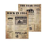 2PCS Back in 1954 Birthday Poster A4 Size Unframed - 71th Birthday Gifts for 71 Years Old Women or Men, Vintage Party Decor Table Decoration or Couple Celebrating Their 71th Wedding Anniversary