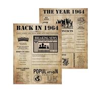 2PCS Back in 1964 Birthday Poster A4 Size Unframed - 61th Birthday Gifts for 61 Years Old Women or Men, Vintage Party Decor Table Decoration or Couple Celebrating Their 61th Wedding Anniversary
