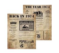 2PCS Back in 1974 Birthday Poster A4 Size Unframed - 51th Birthday Gifts for 51 Years Old Women or Men, Vintage Party Decor Table Decoration or Couple Celebrating Their 51th Wedding Anniversary