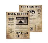 2PCS Back in 1984 Birthday Poster A4 Size Unframed - 41th Birthday Gifts for 41 Years Old Women or Men, Vintage Party Decor Table Decoration or Couple Celebrating Their 41th Wedding Anniversary