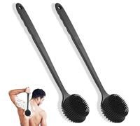 2Pcs Back Scrubbers for Use in Shower, 38cm Silicone Shower Body Scrubber, Quick Drying Back Brush Long Handle for Shower, ∅8cm Two-Sided Silicone Body Scrubber Men & Women for Exfoliating Massage