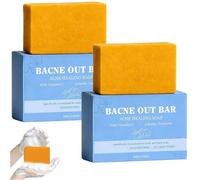 2PCS Bacne Out Bar - Acne Healing Soap with Turmeric, Vitamin C & AlphaArbutin,Back & Bodyacne Clearing Soap Bar,Natural Exfoliating Cleanser for Back, Face, Chest, Shoulders for Acne, Dark Spots