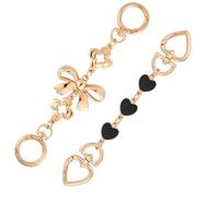 2pcs Bag Extender Chains, Gold Bow & Black Love Heart Chain Strap for Handbags Metal Purse Extension Women Stylish Bag Charms Decors Chain Replacement and Accessories for Various Bags Making Supplies