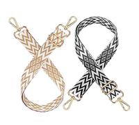 2PCS Bag Straps for Handbags 1.5in Replacement Handbag Straps Adjustable Crossbody Jacquard Embroidery Belt with Clips for Women Camera Canvas Bag - Black and Khaki - Length 30-53in