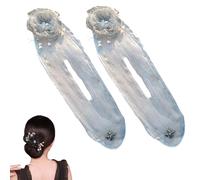 2Pcs Ball Hair Clip, Flower Hair Bun Roller, Hand Embroidered Flowers Deft Bun, Deft Bun Hair Twister, Sheer Fabric Hair Bun Maker For Long Thick Hair Accessories For Women Girls (White)