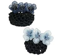2pcs Ballet Bun Hair Net, Flower Decor Hair Bun Holder Barrette | Cloth Mesh Design, Detachable Clip, Elegant Chic Style for Uniforms, Formal Events and Professional Occasions