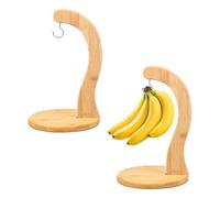2Pcs Bamboo Banana Hanger Stand Stable Banana Holder with Stainless Steel Hanging Hook Sturdy Fresh Fruits Organizer Freestanding Smooth Fruits Rack Enduring for Kitchen