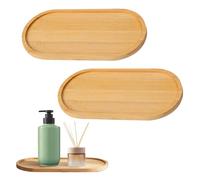 2pcs Bamboo Oval Trays, Bathroom Bamboo Small Soap Tray Multifunctional Oval Bamboos Tray Durable and Stylish Dresser Jewelry Ring Dish for Tea, Fruit, Snacks,Cakes Home Decor and Succulents
