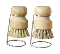 2Pcs Bamboo Palm Brushes with 2 Drain Racks, Wooden Dish Pot Pan Brushes Set, Natural Scrub Brush, Bubble Up Dish Brush for Cleaning Kitchen Dishes Cast Iron Skillet Pots Pans Sink