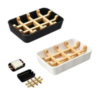 2Pcs Bamboo Soap Dish With Drainage Soap Dishes For Bathroom Natural Wooden Soaps Tray Self Draining Tray for Shower Vanity Kitchen Countertop Daily Washing Use(Black,White)