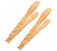 2pcs Bamboo Toast Tongs with Anti Slip Design for Bread and Pastries | Lightweight Natural Finish, Better Toaster Reach, Breakfast Prep and Roasting Use, Beige Bamboo Build