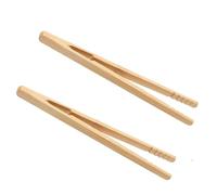 2Pcs Bamboo Toaster Tongs, 18cm Wooden Kitchen Tongs for Cooking and Grilling - Versatile and Modern Cooking Accessory for Home and Restaurant Use