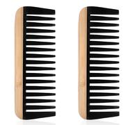 2pcs Bamboo Wide Tooth Comb Set, Natural Wooden Combs with Bakelite Teeth, Anti-Static Detangler Comb Hair Styling Tool for Women Men Curly Long Short Thick or Fine Hair