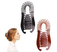 2PCS Banana Hair Clips Clincher Comb Two Sides Banana Hair Combs Plastic Ponytail Banana Clip for Women Girl Hair Accessories Black Brown Clips