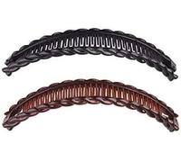 2Pcs Banana Hair Clips for Thick Curly Hair - Black and Brown Tortoise Clips, Vintage Clincher Combs for Women, Girls - Non-Slip Fish Grip Slides, 80s Retro Hair Accessories