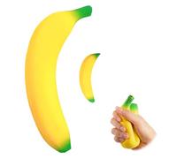 2Pcs Banana Squishy, Soft PU Foam Squeeze Fidget Set with Big & Mini Bananas, Fake Fruit Squishies for Stress Relief, Cute Novelty Gift for Adults Office Home Decor