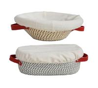 2Pcs Banneton Bread Proofing Baskets, 22cm/8.6 inch Round + 25cm/10 inch Oval Sourdough Cotton Rope Bread Proving Banneton Bowl with Cloth Liner and Cover for Professional and Home Bakers