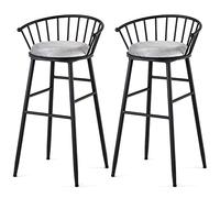 2Pcs Bar Stools Counter Height Chairs Kitchen Breakfast Barstools Grey Velvet Upholstered High Stools for Pub, Counter, Kitchen and Home (White)