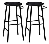 2Pcs Bar Stools, Tall Bar Chairs with Handle, Round Wood Metal Stackable Barstools, Heavy-Duty Iron Frame, Industrial - White/Black (Black)