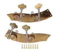 2Pcs Bass Tuning Pegs, Double Metal Tuner with Open Gear Knob, Dual Machine Head Replacement Part for Bass Guitar, Gold Color with High Mechanical Strength and Firmness