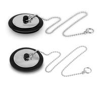2PCS Bath Plug and Chain, Universal Bath Plug UK with Stainless Steel Chain, Rubber Bath Plug Replacement for Bathroom and Kitchen, Size 1.65-1.77in, Chain Length 15.74in