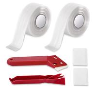 2Pcs Bath Sealant Strip, Self Adhesive Single/Double Fold Waterproof Transparent Tape for Kitchen, Bathroom, Toilet, Wall Corner, with Sealing Tool（38mm*3.2M）