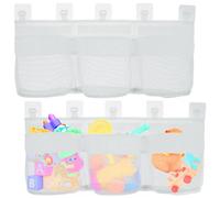 2Pcs Bath Toy Storage Net 60cm Mesh Oxford Cloth Bath Toy Net with 3 Large Compartments Quick-Drying Bathroom Baby Toys Holder Bag for Accessing & Sorting Toys