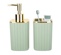 2PCS Bathroom Accessories Set, Sage Green Bathroom Accessories, Bathroom Soap Dispenser and Toothbrush Holder Set for Bohemian Bathroom Decor