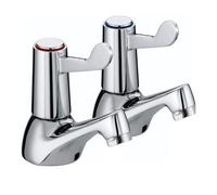 2pcs Bathroom Basin Taps Pair, 1/2" BSP Chrome-Plated Brass Sink Taps, Separate Hot & Cold Tap Set with ¼ Turn Lever Handles for Smooth Water Control