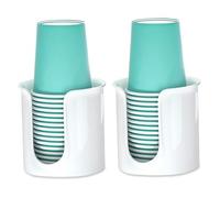 2pcs Bathroom Cup Dispenser, 2.8x3.4" White Plastic Mouthwash Cup Holder, Multi-Purpose Countertop Paper Organizer for Office Meeting Room, Paper Dispenser