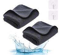 2Pcs Bathroom Drying Cloth, Thicken Cloth, Shiny Cleaning Cloths, Super Absorbent with 2 Hooks, for Car Window Shower Bathroom Kitchen(40×40cm)