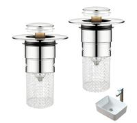 2Pcs Bathroom Sink Plugs, Pop Up Sink Plugs with Strainer, Stainless Steel No Clogging and Fast Drainage Drain Strainer, for 34-40mm Sink and Bathtub Drain Holes, Bathroom and Kitchen (Silver)