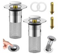 2Pcs Bathroom Sink Stopper Hair Catcher,Pop Up Sink Drain Filter with Removable Stainless Steel Filter Basket Hair Catcher, for US 1.1''-1.29'' Drain, Bathroom Sink Stopper Replacement.