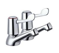 2Pcs Bathroom Taps Lever - 1/2" Basin Taps Bathtub Set with Metal Knobs Pillar Polished Chrome Plated - Traditional Design Twin Pair Hot Cold Water Mixer Sink with Ceramic Disc for Bathroom, Kitchen