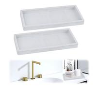 2pcs Bathroom Tray 7.87x3.93x0.7in, Toilet Tank Storage Silicone Vanity Kitchen Sink Bathroom Countertop Organiser Vanity Tray For Counter Decor Dresser Tops (White-S 02)