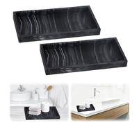 2pcs Bathroom Tray 7.87x3.93x0.7in, Toilet Tank Storage Silicone Vanity Kitchen Sink Bathroom Countertop Organiser Vanity Tray For Counter Decor Dresser Tops (Black-S 03)