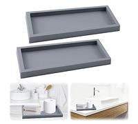 2Pcs Bathroom Tray, Bathroom Tray Organiser Toilet Tank Storage Tray Silicone Vanity Tray Rectangular Plate Tray Countertop Organizer for Counter Decor Dresser Tops (Grey, 30 * 12.5 * 1.8CM)