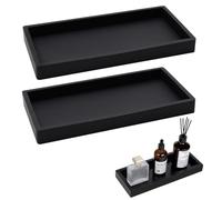 2pcs Bathroom Tray Organiser, Black Silicone Vanity Trays, 10×20cm Non-Slip Bathroom Trays, Toilet Tank Storage Organiser Decorative Tray for Perfume Candle