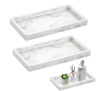 2pcs Bathroom Tray Organiser, Silicone Vanity Trays, 10×20cm Non-Slip Bathroom Trays, Toilet Tank Storage Organiser Decorative Tray for Perfume Candle, White Marble