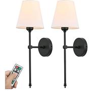 2PCS Battery Operated Wall Light Black Fabric Candle Sconces Wall Decor Set of 2 Gold Battery Powered Wall Lamp with Remote Dimmable LED Rustic Wall Sconces for Bedroom Lounge Farmhouse Warm as ever