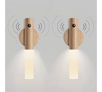 2PCS Battery Operated Wall Light LED Wood Night Lights Motion Sensor USB Rechargable Magnetic Wall Lamp with Switch Portable Small Torch Light for Children's Room Hallway Bedrooms Cabinets Stairs