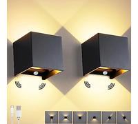 2PCS Battery Wall Lights with Motion Sensor, 6W USB Rechargeable Wall Lamp, 3600mAh Battery Operated Wall Lights Indoor, Warm White 3000K Magnetic Cordless Wall Light for Bedroom Corridor Stair, Black