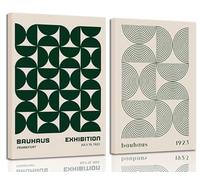 2Pcs Bauhaus Mid Century Modern Wall Art Retro Exhibition Posters Prints Green Boho Geometric Abstract Minimalist Wall Decor Pictures for Bedroom iving Room Dining Room Framed (Green, 16x24in Framed)
