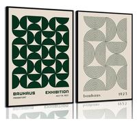 2Pcs Bauhaus Mid Century Modern Wall Art Retro Exhibition Posters Prints Green Boho Geometric Abstract Minimalist Wall Decor Pictures for Bedroom iving Room Dining Room UNFRAMED (16x24in, Green)