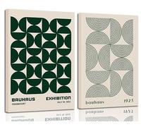 2Pcs Bauhaus Mid Century Modern Wall Art Retro Exhibition Posters Prints Green Boho Geometric Abstract Minimalist Wall Decor Pictures for Bedroom iving Room Dining Room UNFRAMED (Green, 16x24in